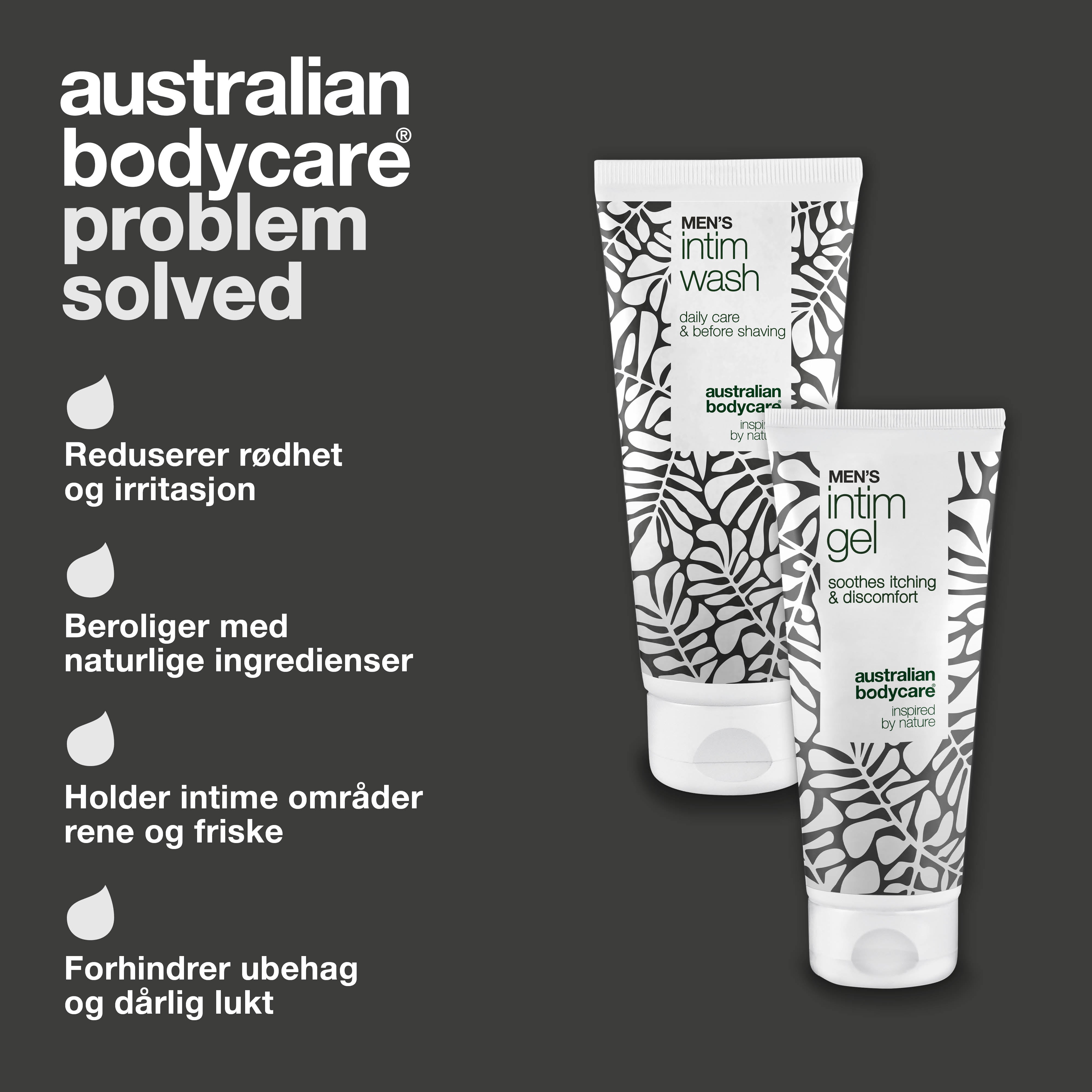 Pakken for rød forhud - Mild intimvask og beroligende gel — Lindr rød og irritert forhud med Men's Intimate Wash og Intim Gel. Skånsom pleie for intim hygiene.