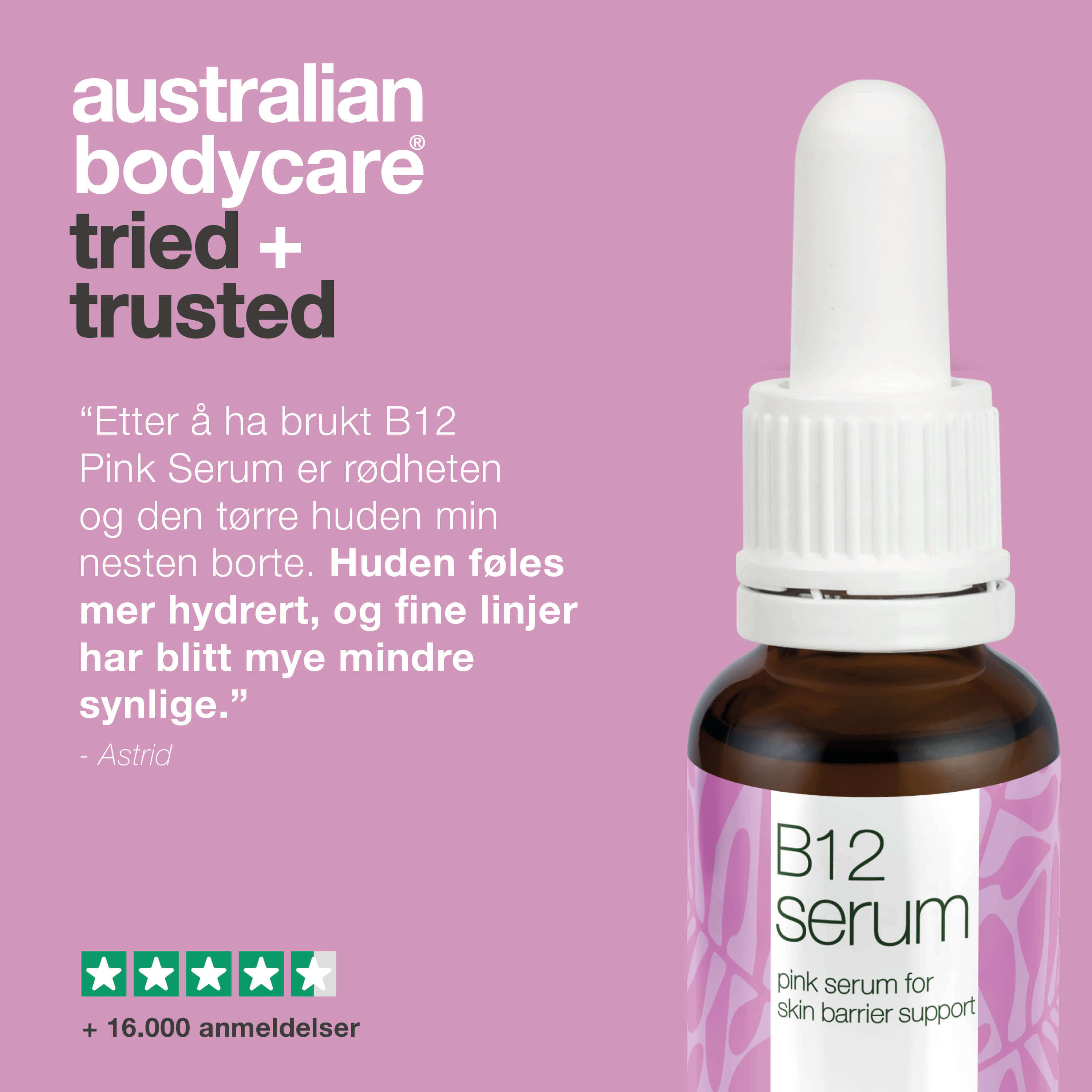 B12 Pink Serum – Reduser rødhet og styrk hudbarrieren — B12 Serum reduserer rødhet og styrker hudbarrieren. Perfekt for tørr & sensitiv hud. Opplev en sunn & strålende hud med naturlige ingredienser.