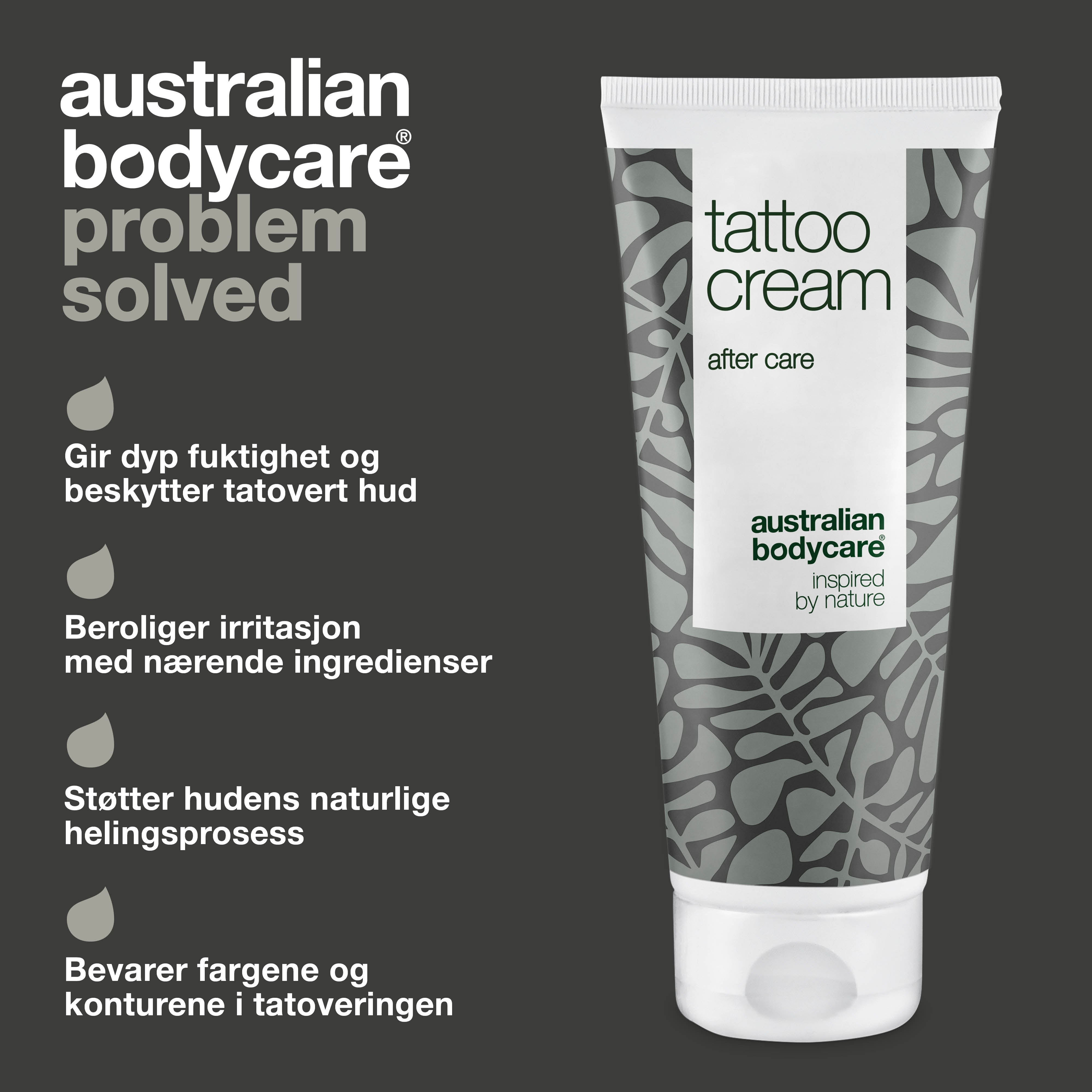 Tattoo Creme – Fugter, beroliger og bevarer farven — Tattoo Creme med Panthenol og Ricinusolie fugter, beskytter og plejer både nye og gamle tatoveringer. Holder farverne friske.