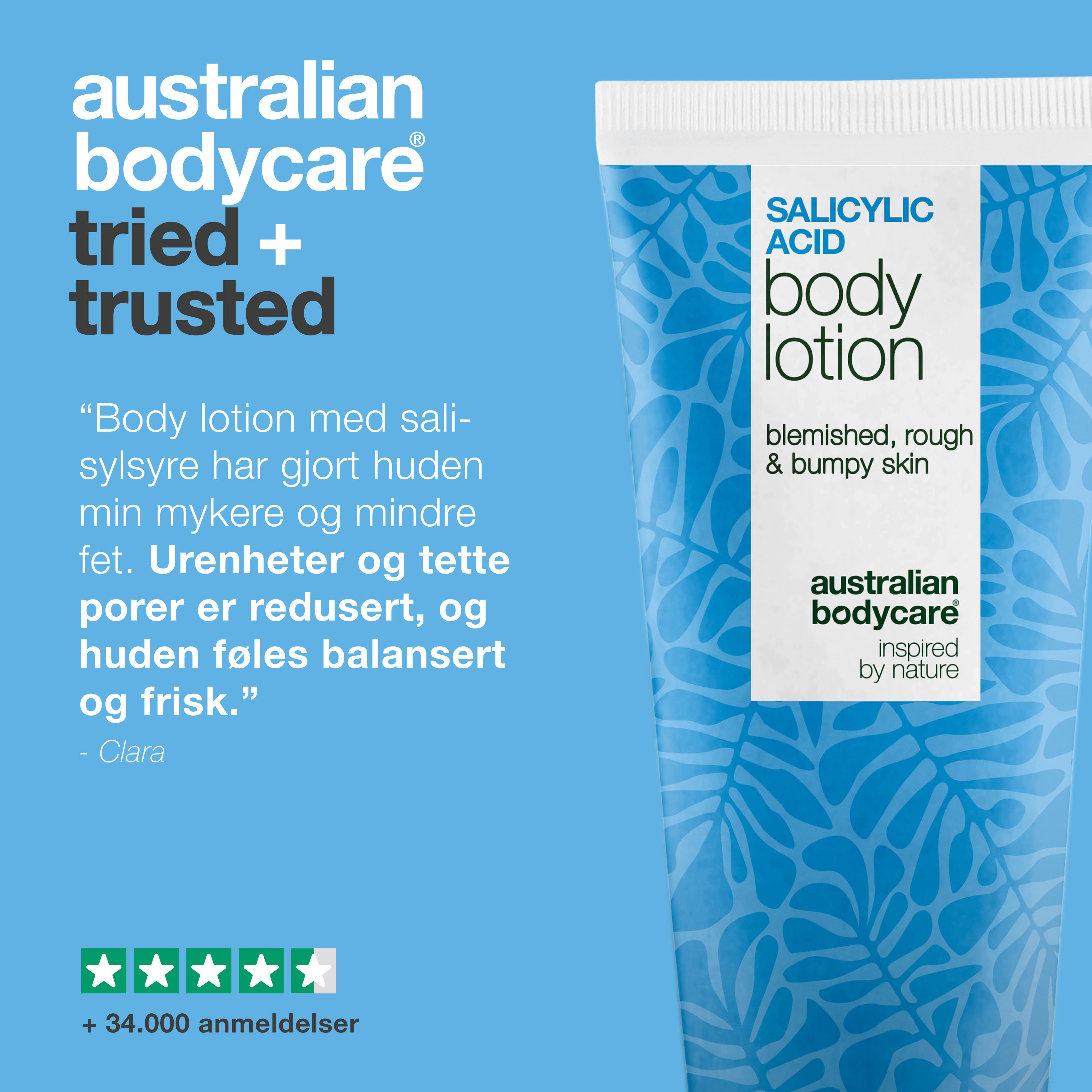 Body Lotion med salisylsyre – for tørr og ujevn hud — Body Lotion med salisylsyre eksfolierer, fukter og hjelper med å mykgjøre tørr og ujevn hud. Perfekt for daglig bruk.