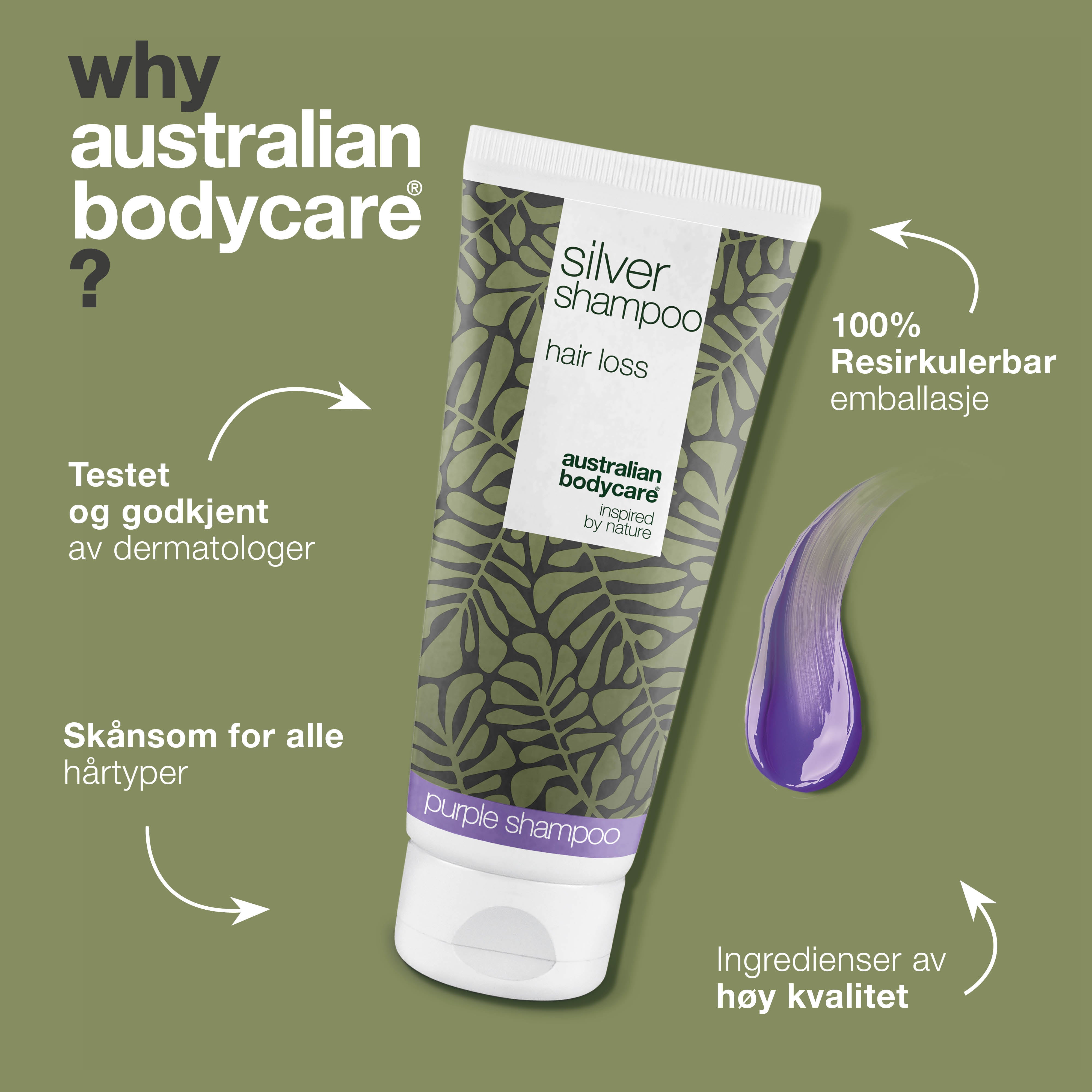 Silver Shampoo – Støtter sund hårvækst og fjerner gule skær — Neutraliser gule toner med Silver Shampoo. Styrker håret og fremmer en sund hovedbund. Ideel til blondt og gråt hår.