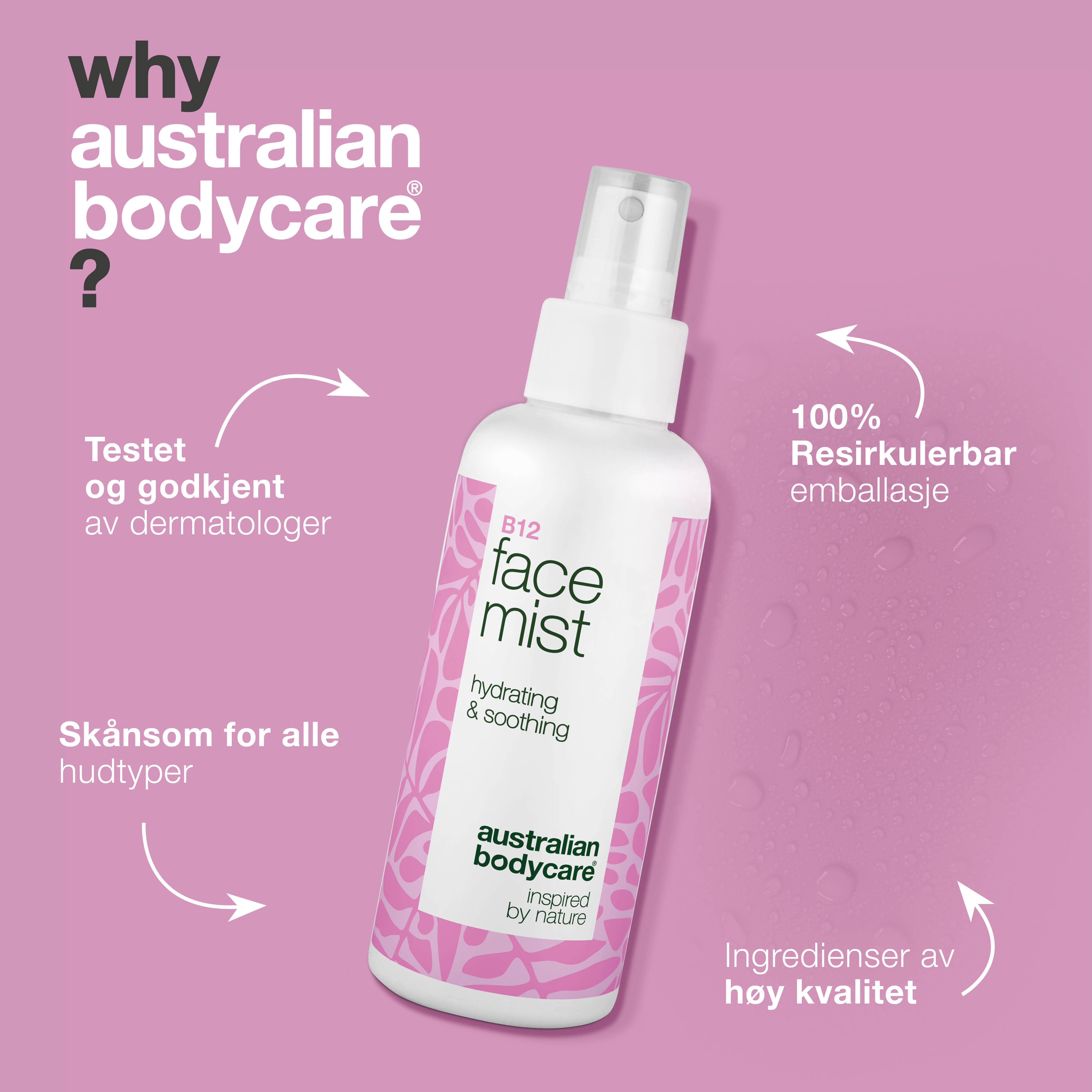 B12 Face Mist – Fugtgivende Spray for Frisk og Strålende Hud — B12 Face Mist giver huden fugt og friskhed. Perfekt til daglig brug eller som hurtig opfriskning i løbet af dagen.