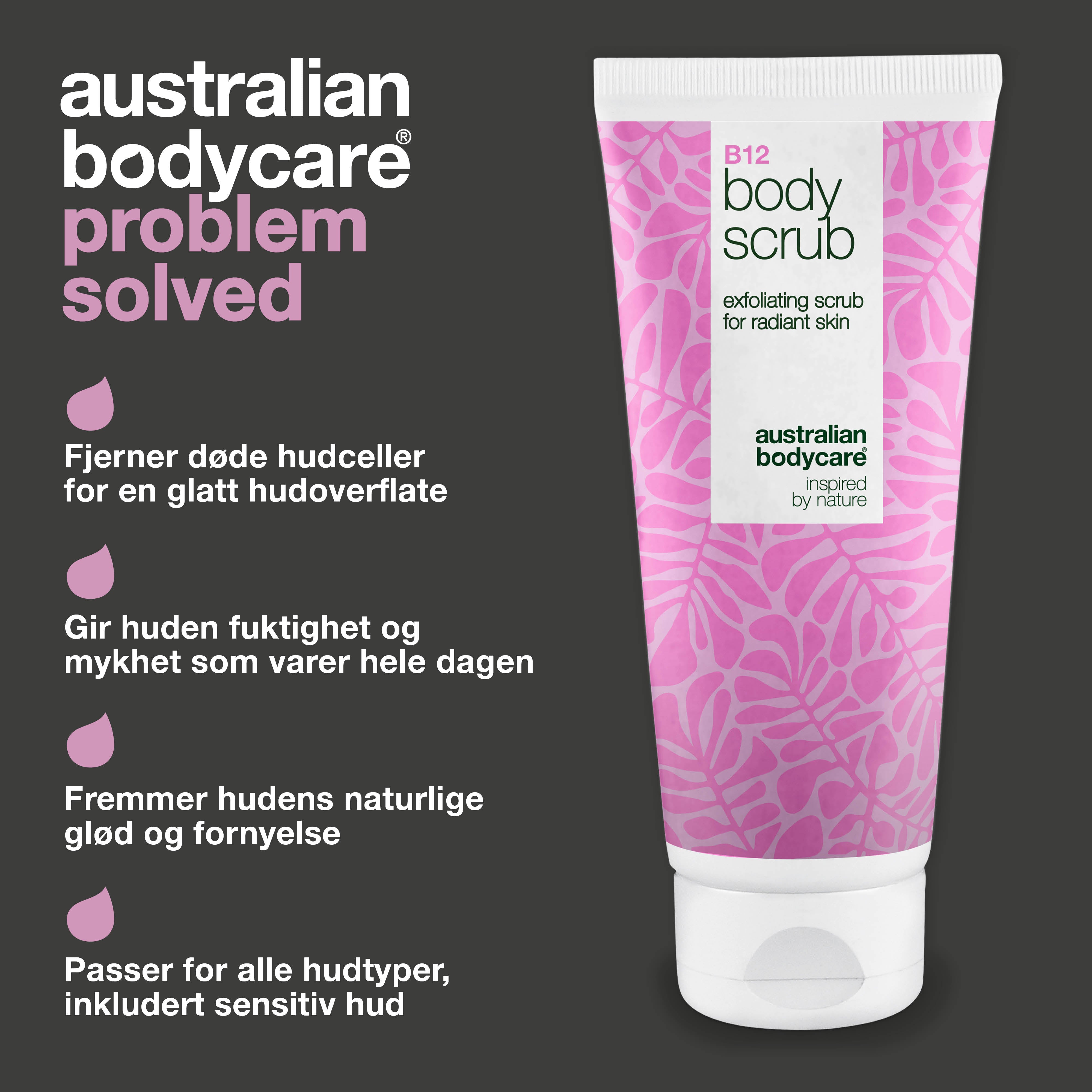 B12 Body Scrub – Eksfoliér og fugt for en blød, strålende hud — Få en fornyet hud med B12 Body Scrub. Eksfolierer og fugter, så huden efterlades blød, glat og strålende.