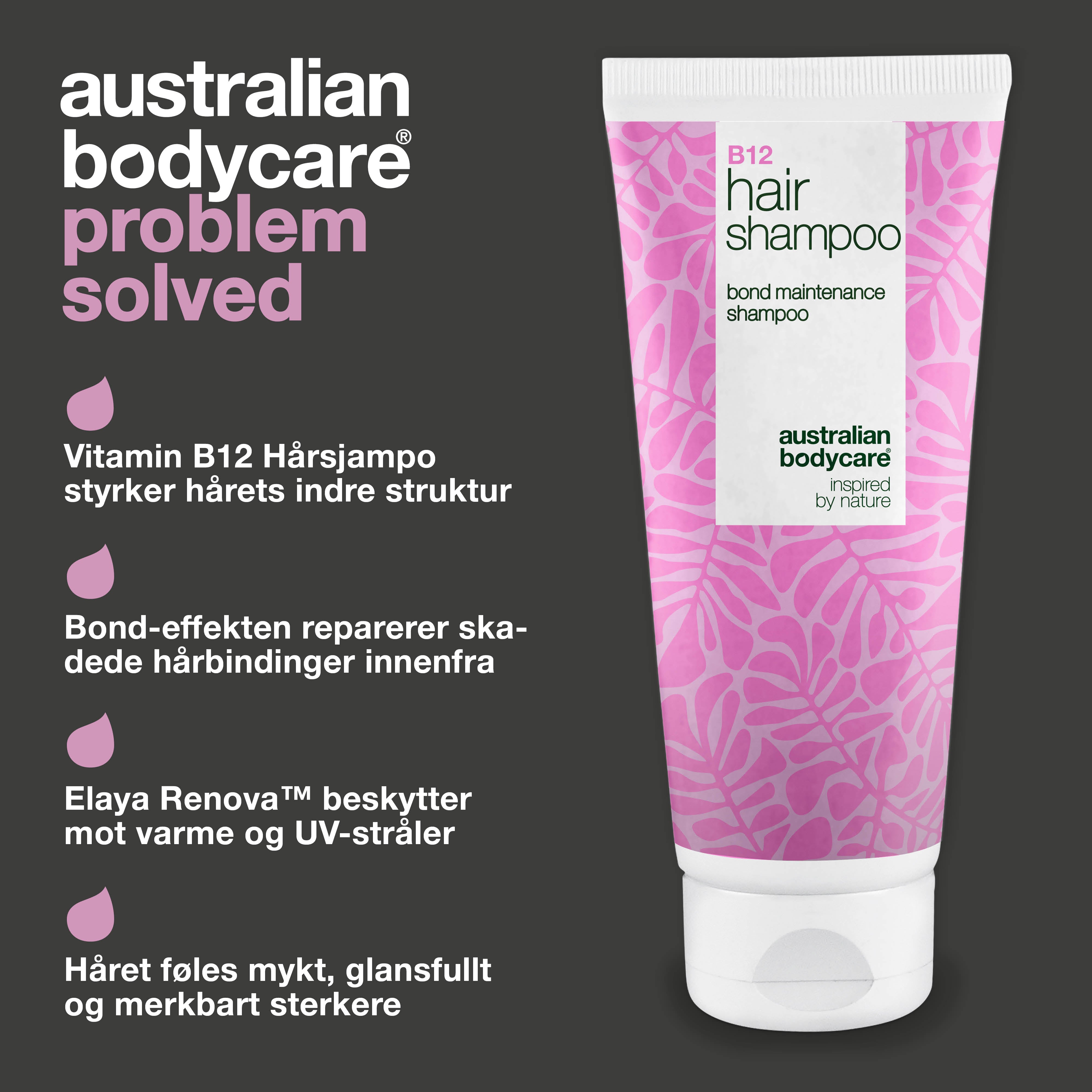 Vitamin B12 Hårsjampo styrker og reparerer skadet hår med bond-effekt som gjenoppbygger hårfibrene.