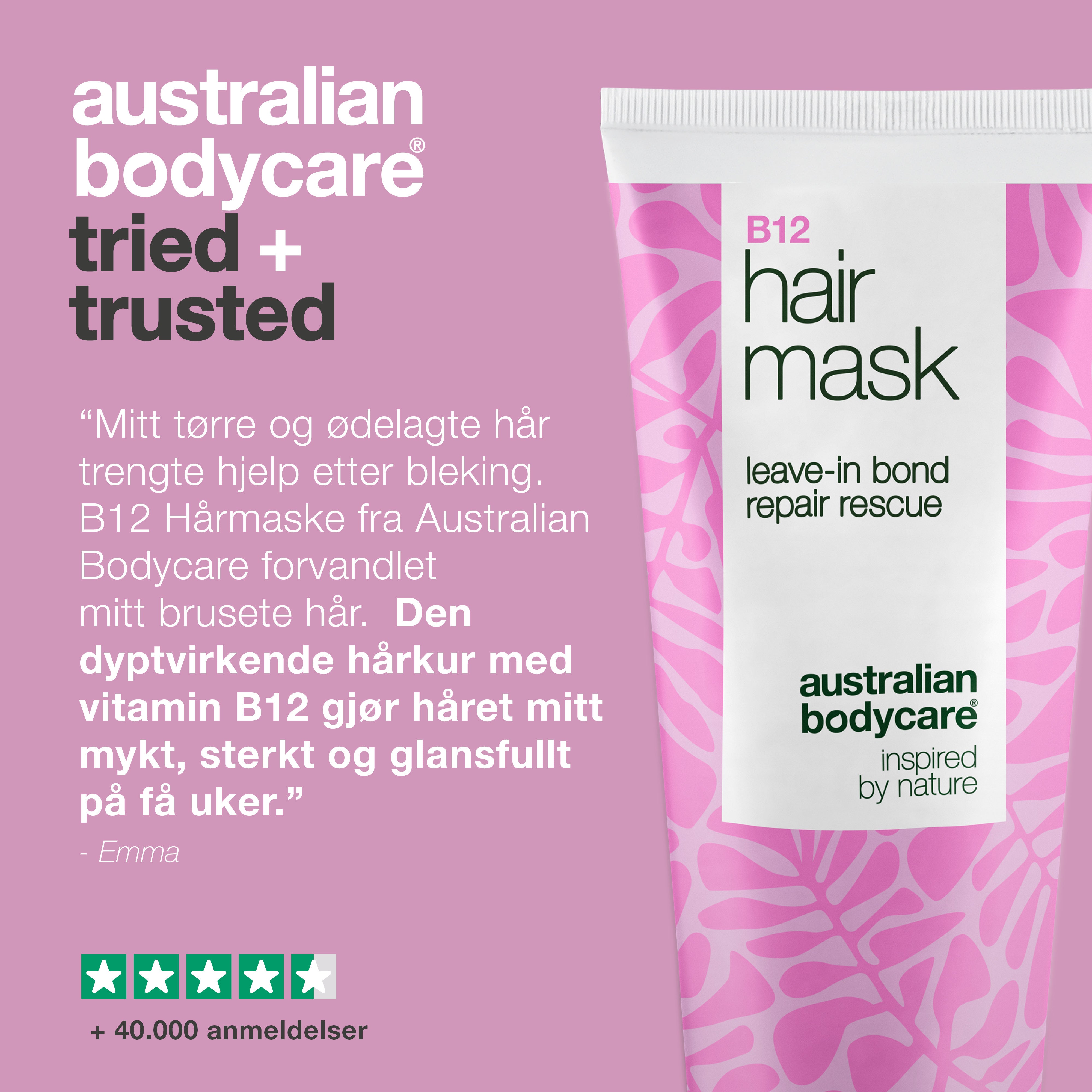 Kundeomtale av B12 Hårmaske: dyptvirkende hårkur med B12-vitamin og hampefrøolje gir mykt og glansfullt hår
