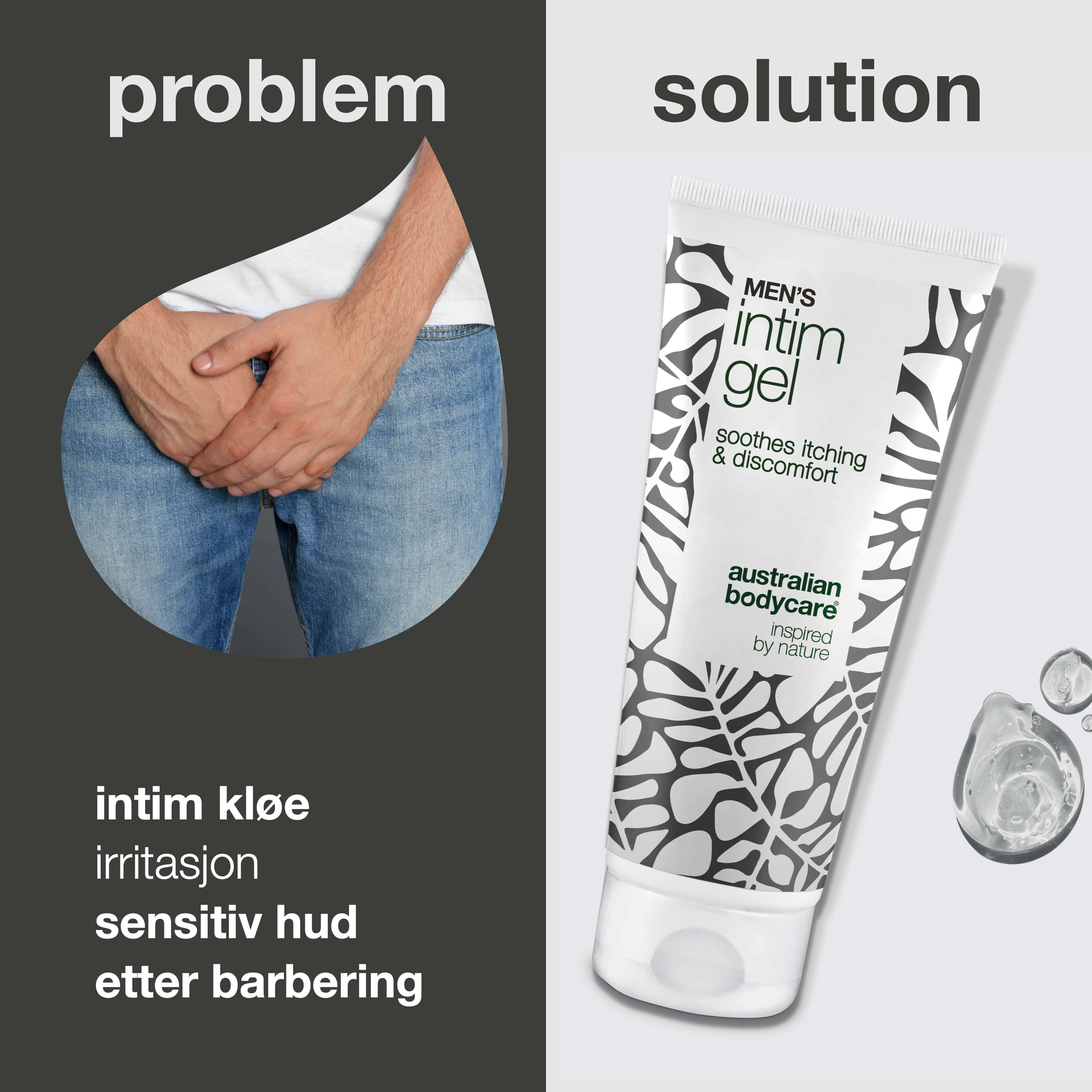 Intimgel for menn – Lindrer kløe og irritasjon — Si farvel til kløe med Intimgel for menn. Holder huden frisk og balansert med en ikke-klebrig, raskt absorberende formel.