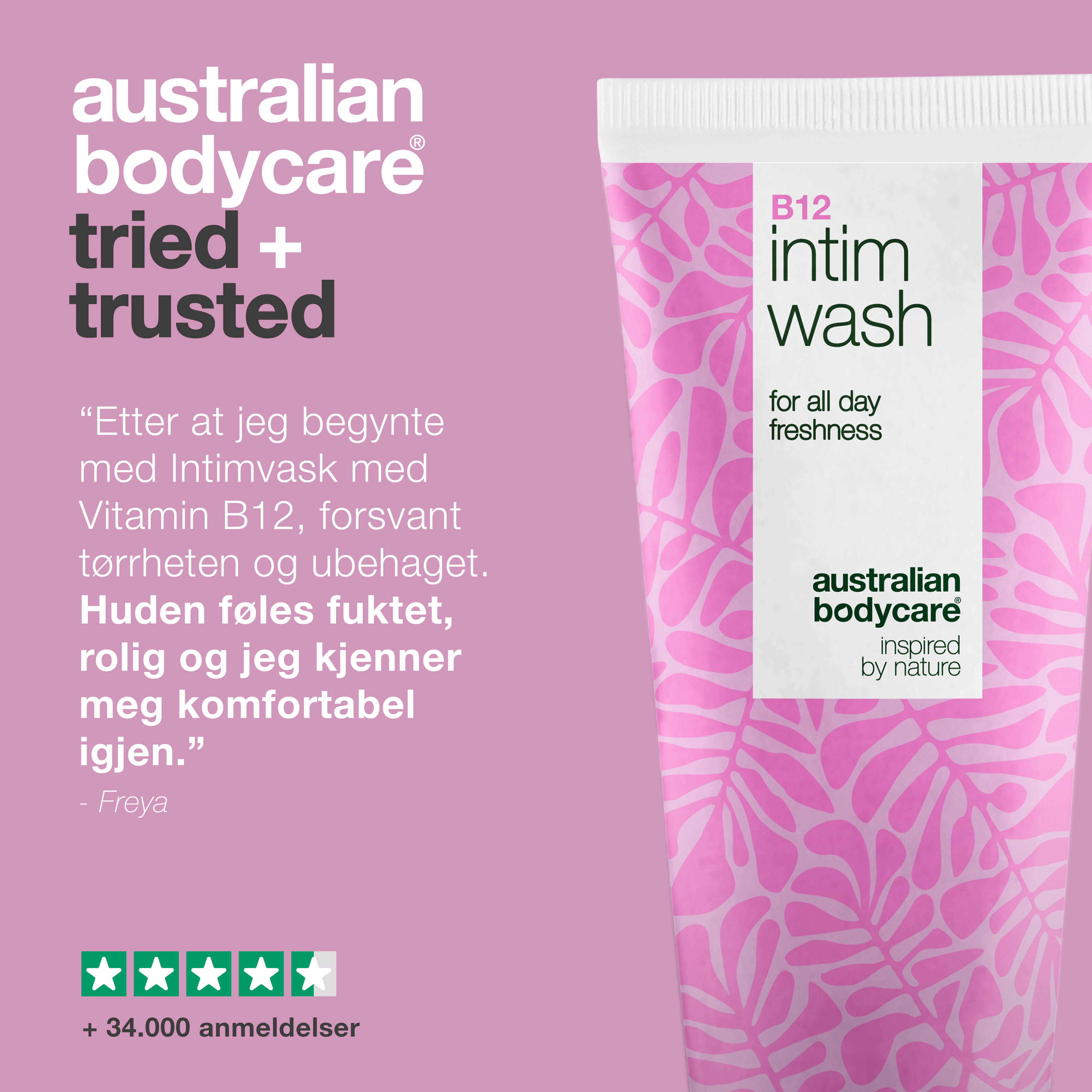 Intimvask mot tørrhet, kløe og ubehag. Med vitamin B12, fuktgivende glyserin og plantebaserte vaskeaktiver. Perfekt for kvinner over 40.