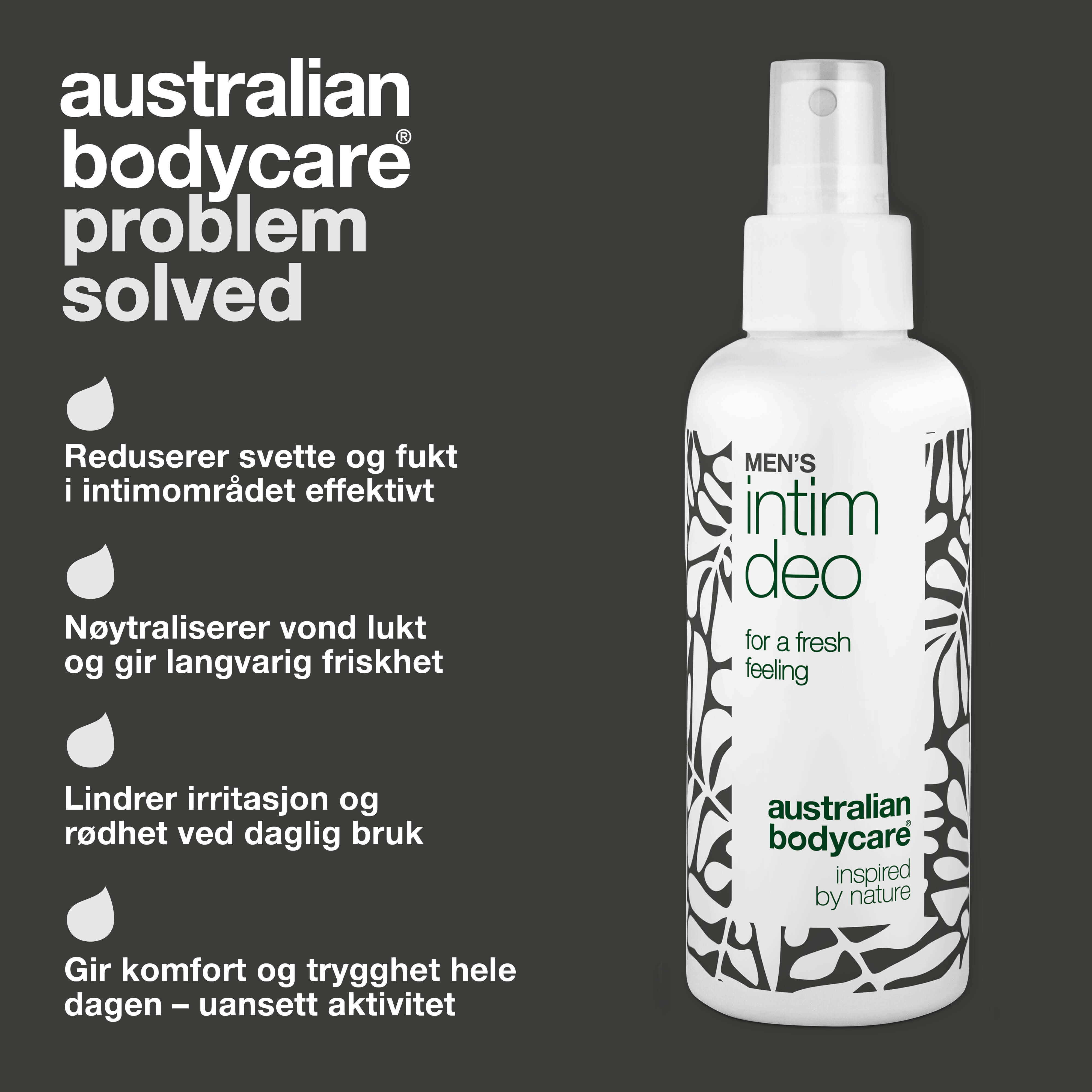 Intimdeodorant for menn mot svette, lukt og ubehag — Intimdeodorant for menn som forebygger svette, lukt og irritasjon. Friskhet og komfort hele dagen.