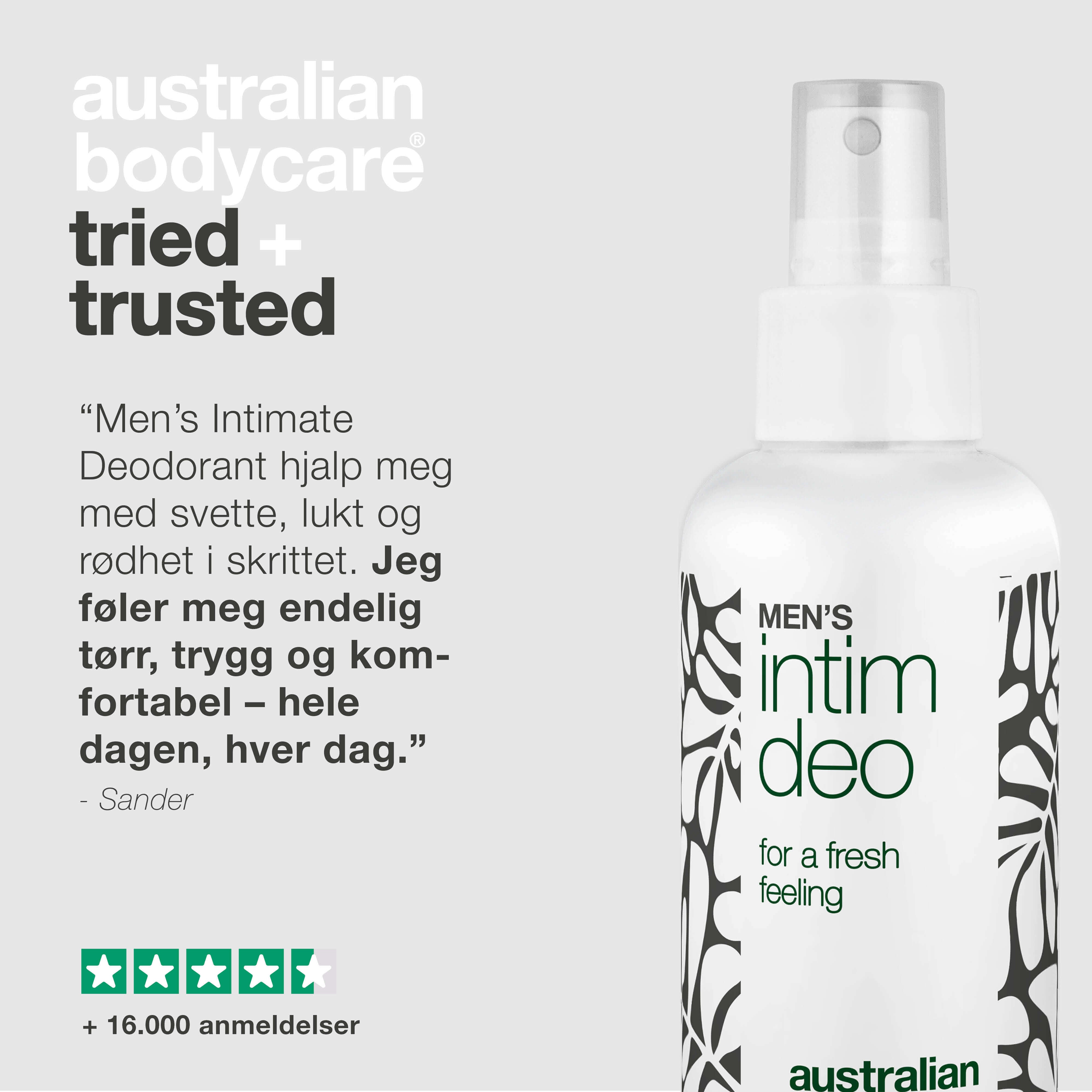 Intimdeodorant for menn mot svette, lukt og ubehag — Intimdeodorant for menn som forebygger svette, lukt og irritasjon. Friskhet og komfort hele dagen.