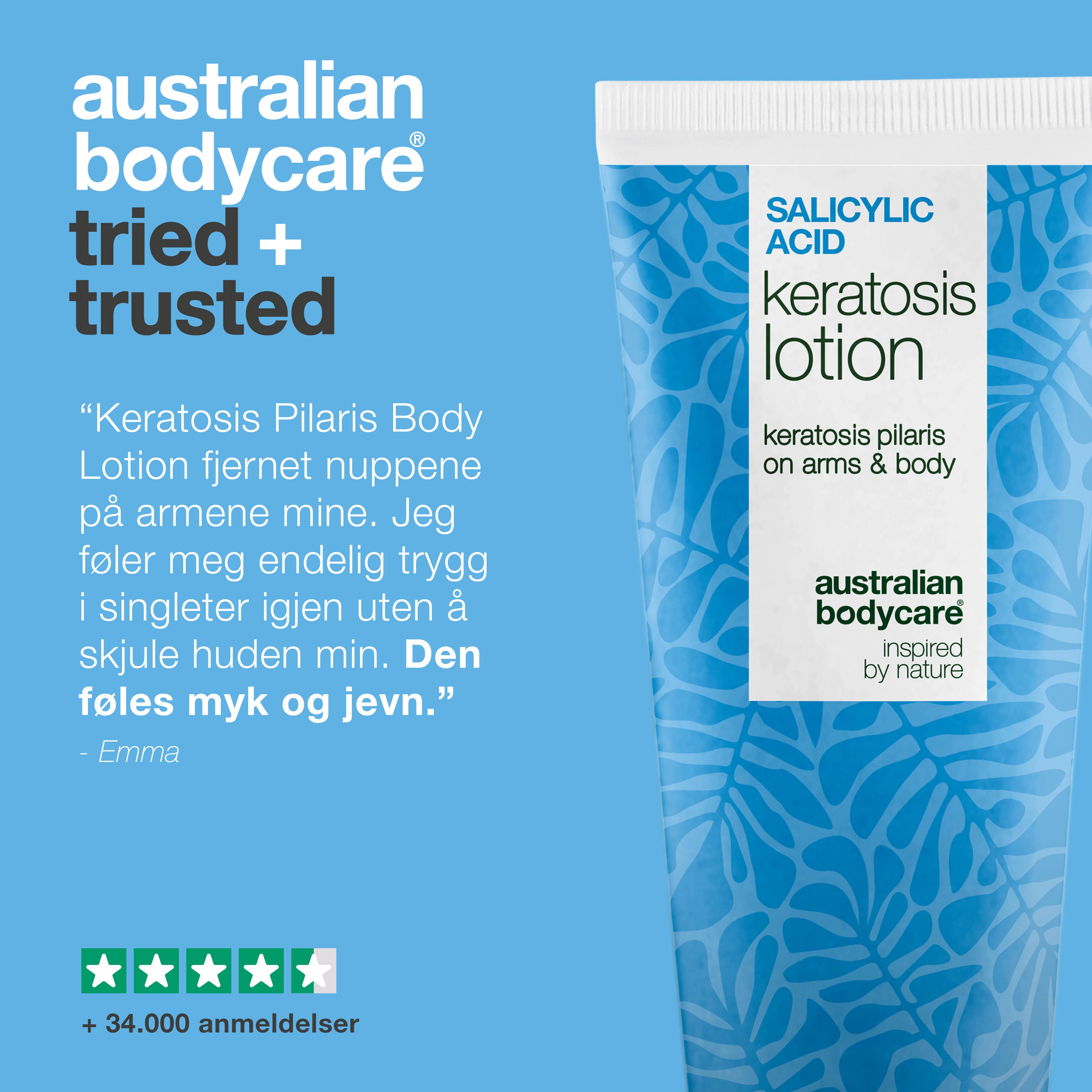 Body lotion for keratosis pilaris og ru, nuppete hud — Body lotion for keratosis pilaris og tørr hud. Inneholder salisylsyre, niacinamid og sink for glattere hud.