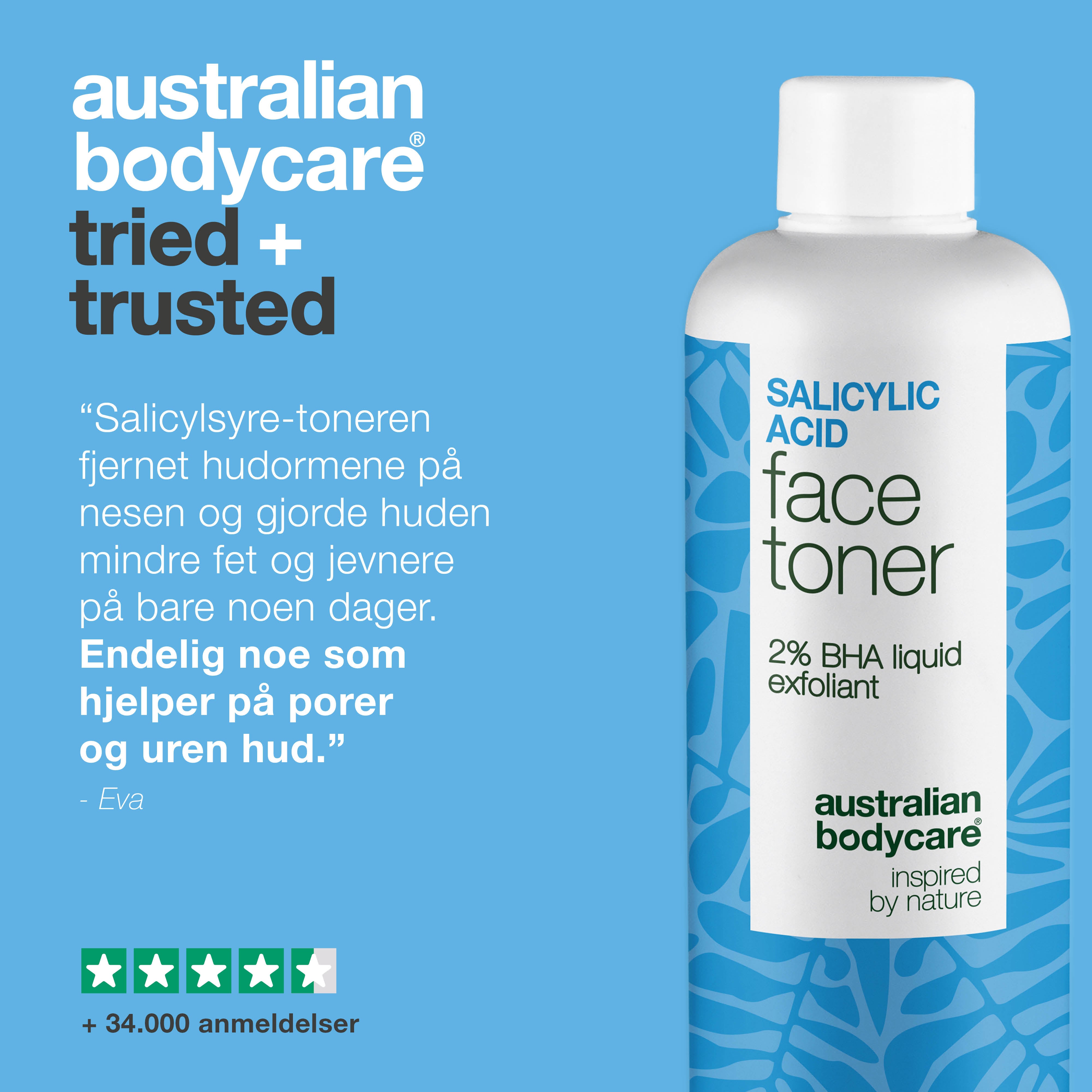 Salicylic Acid toner bekjemper kviser, hudormer og store porer. Gir en klarere hud. Ideell for kombinert hud. Med Salicylic Acid fra Australian Bodycare.