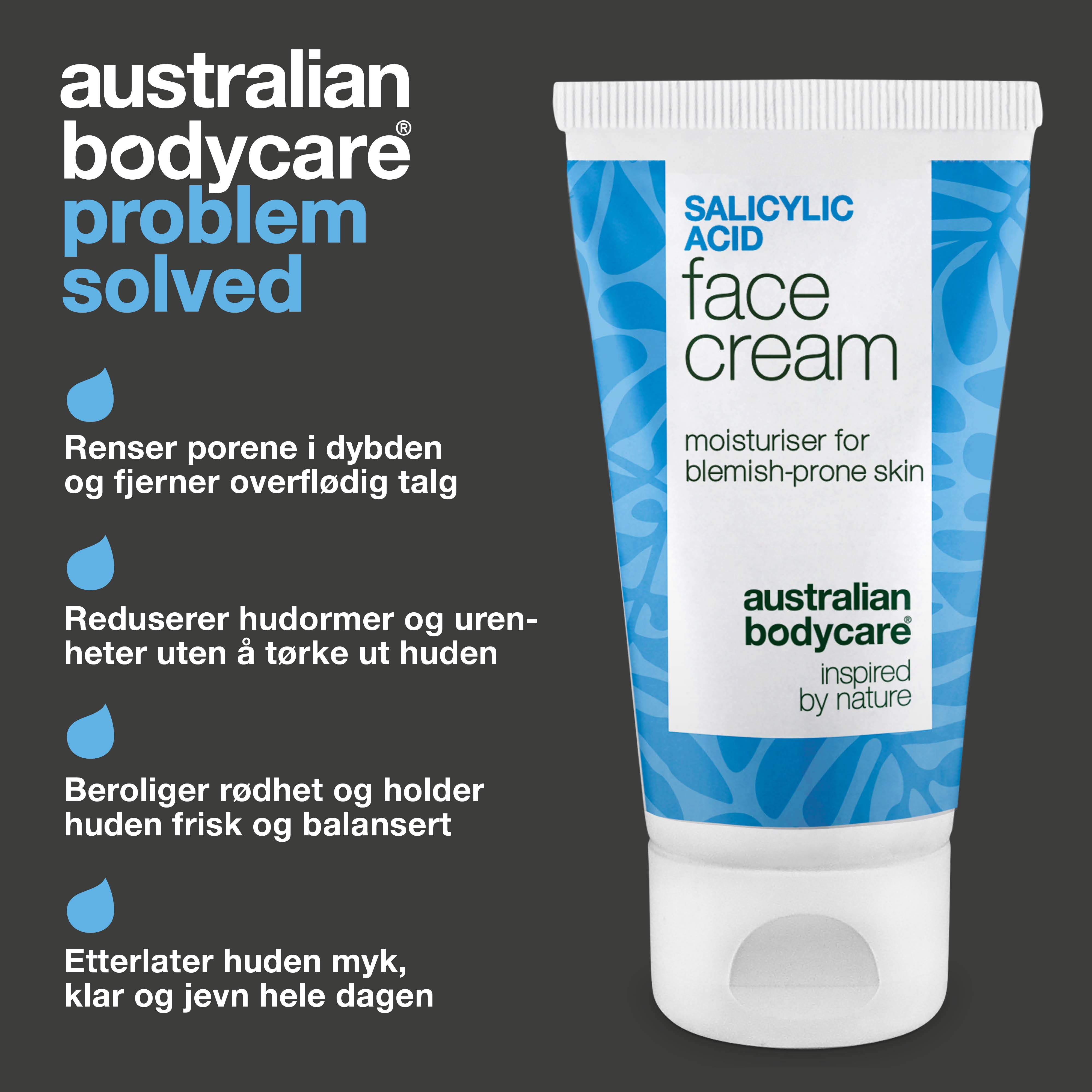 Ansiktskrem med salisylsyre mot kviser og hudormer – renser porene og balanserer fet hud