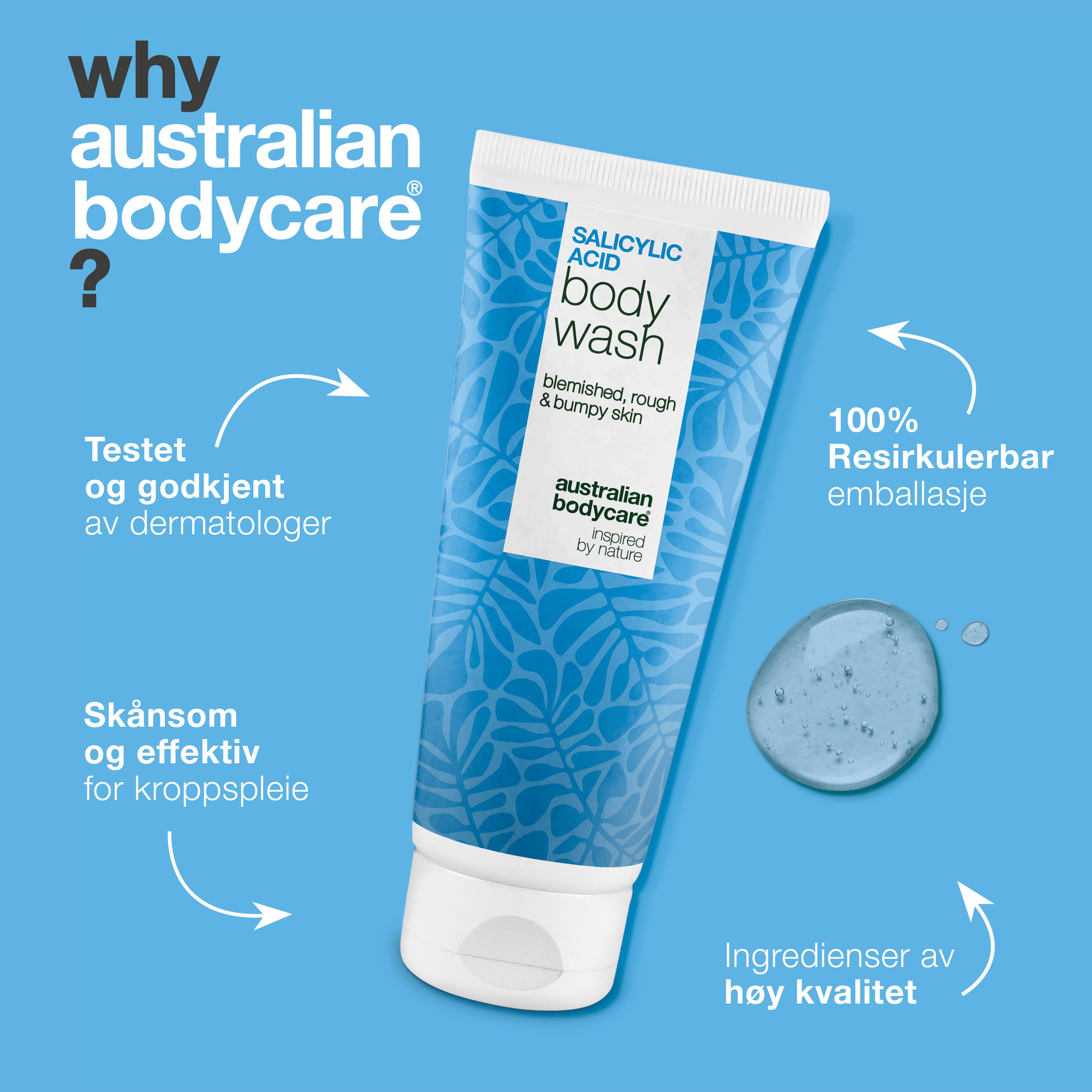 Salisylsyre Body Wash for nupper og urenheter på rygg, rumpe og bryst. Skånsom daglig rens med salisylsyre, niacinamid og sink PCA.