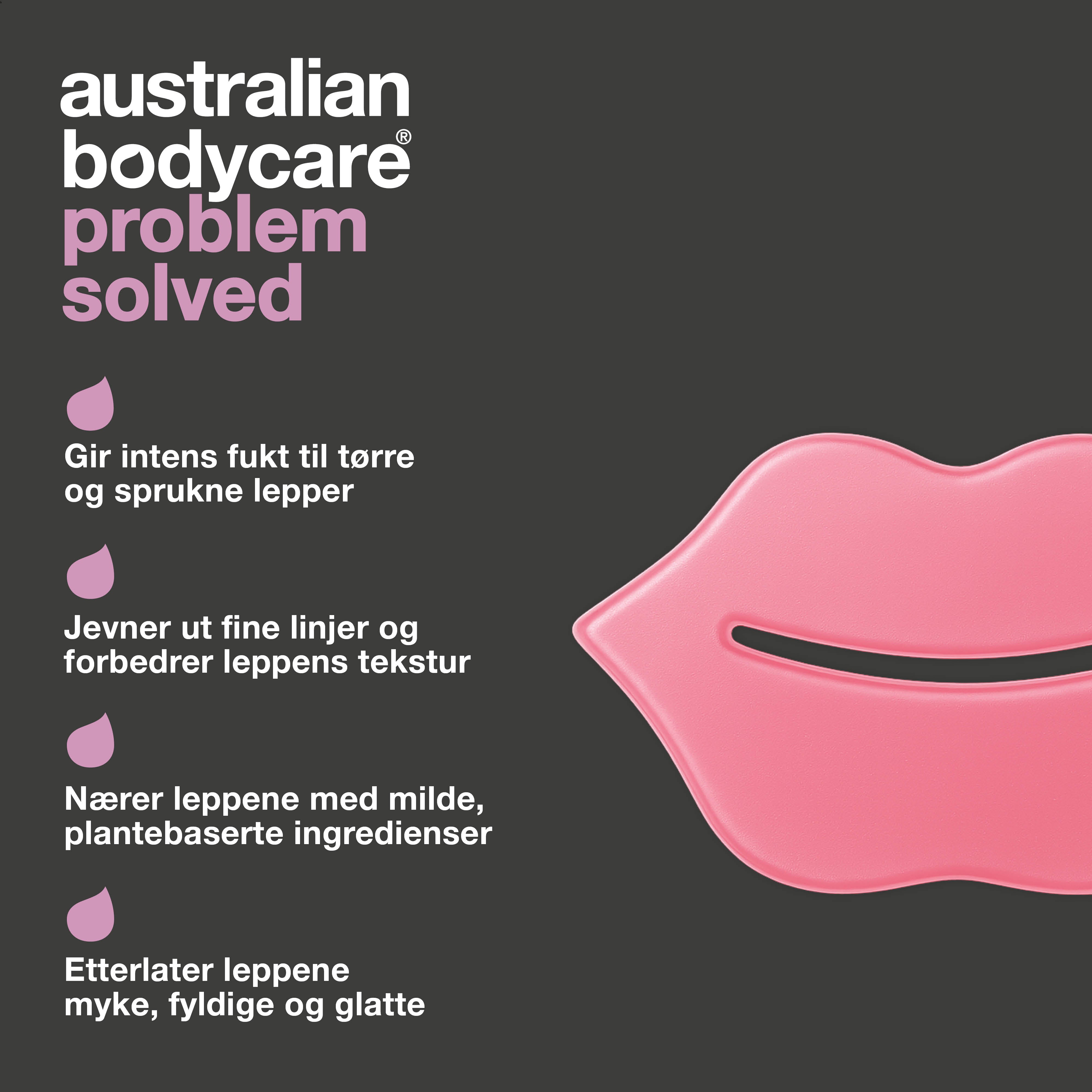 Leppemaske for deg med tørre lepper og rynker rundt munnen. Fukter, glatter og pleier med B12, Centella Asiatica og hyaluronsyre.
