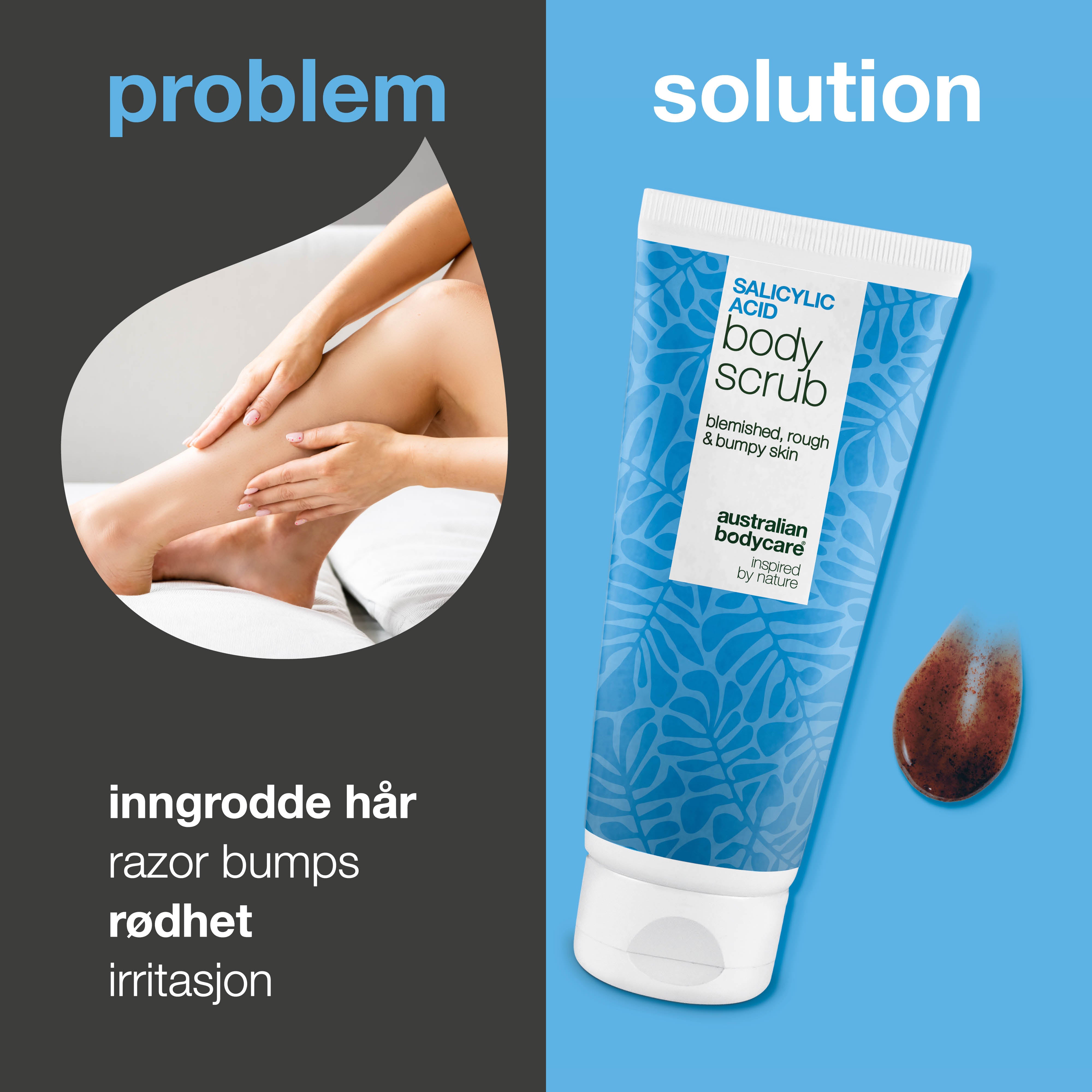 Shave Scrub gir en jevn, myk hud uten barberingsirritasjon eller rødhet. Viktige ingredienser: Salisylsyre, Glykolsyre, Glyserin og Allantoin.