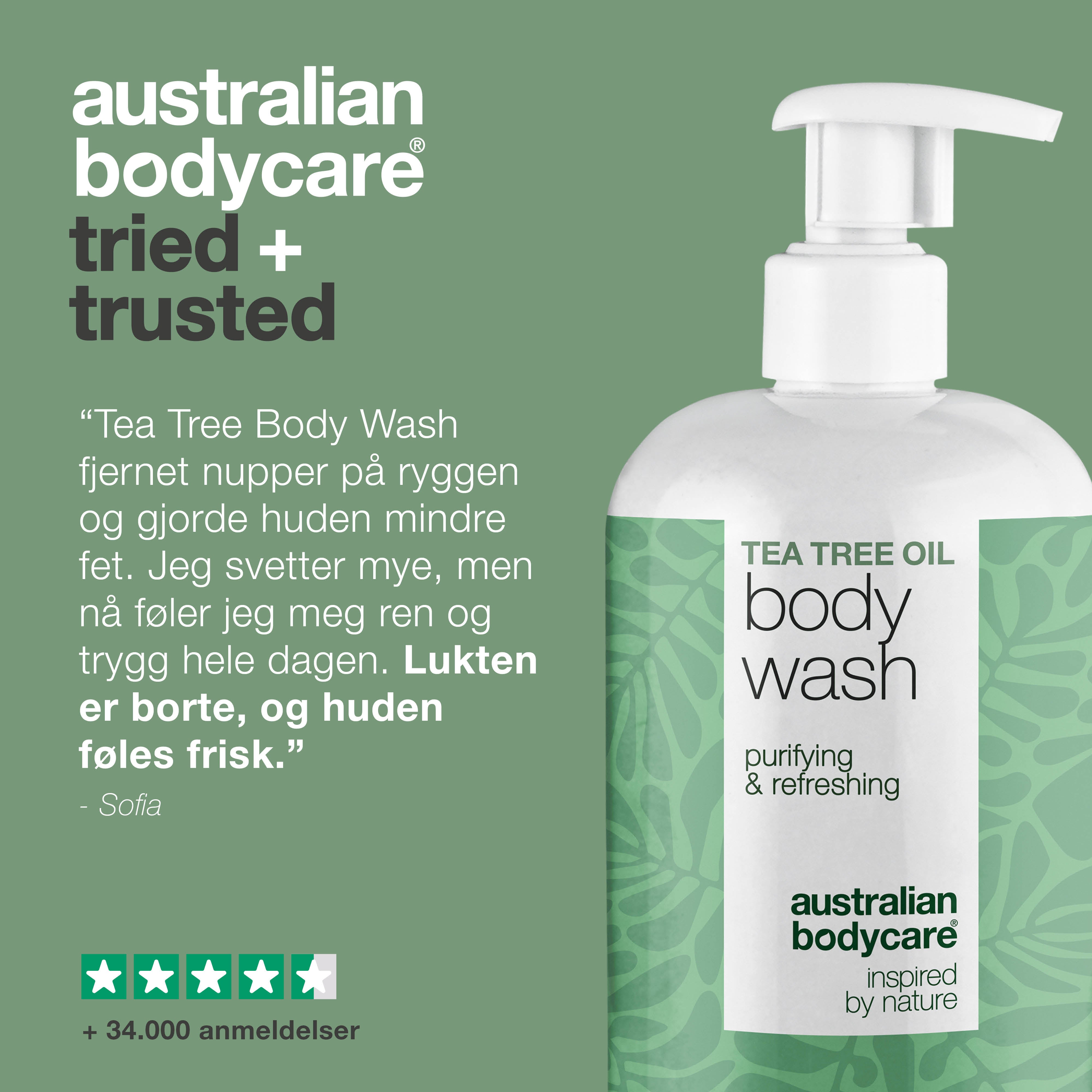 Tea Tree Body Wash mot kviser, kroppslukt og kløe – med Tea Tree Oil og Zinc PCA