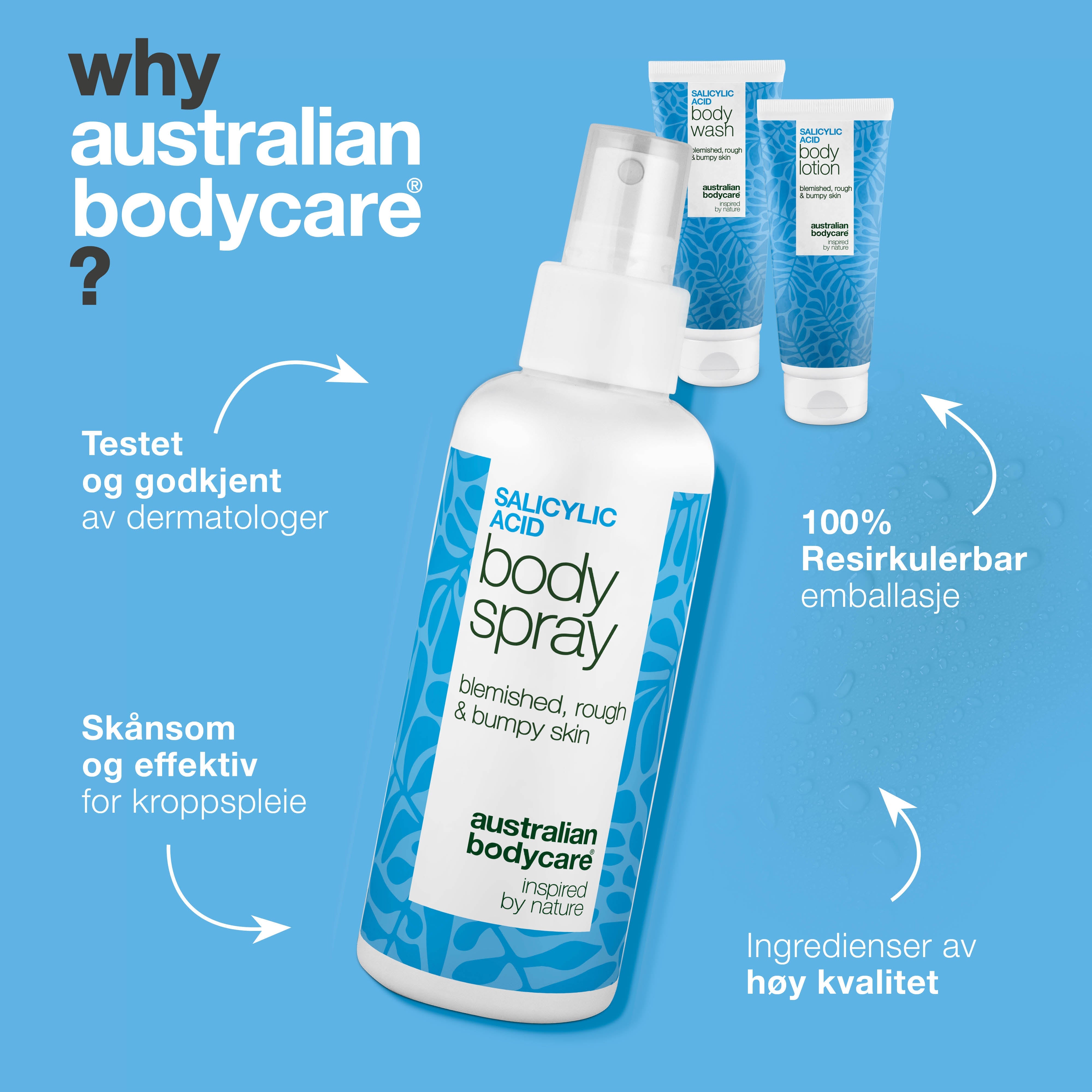 Kroppspakke mot kviser og uren hud – 3-trinns hudpleie med salisylsyre — Pakke mot kviser og uren hud. Renser porene med salisylsyre, niacinamid og sink for en glattere og friskere hud.