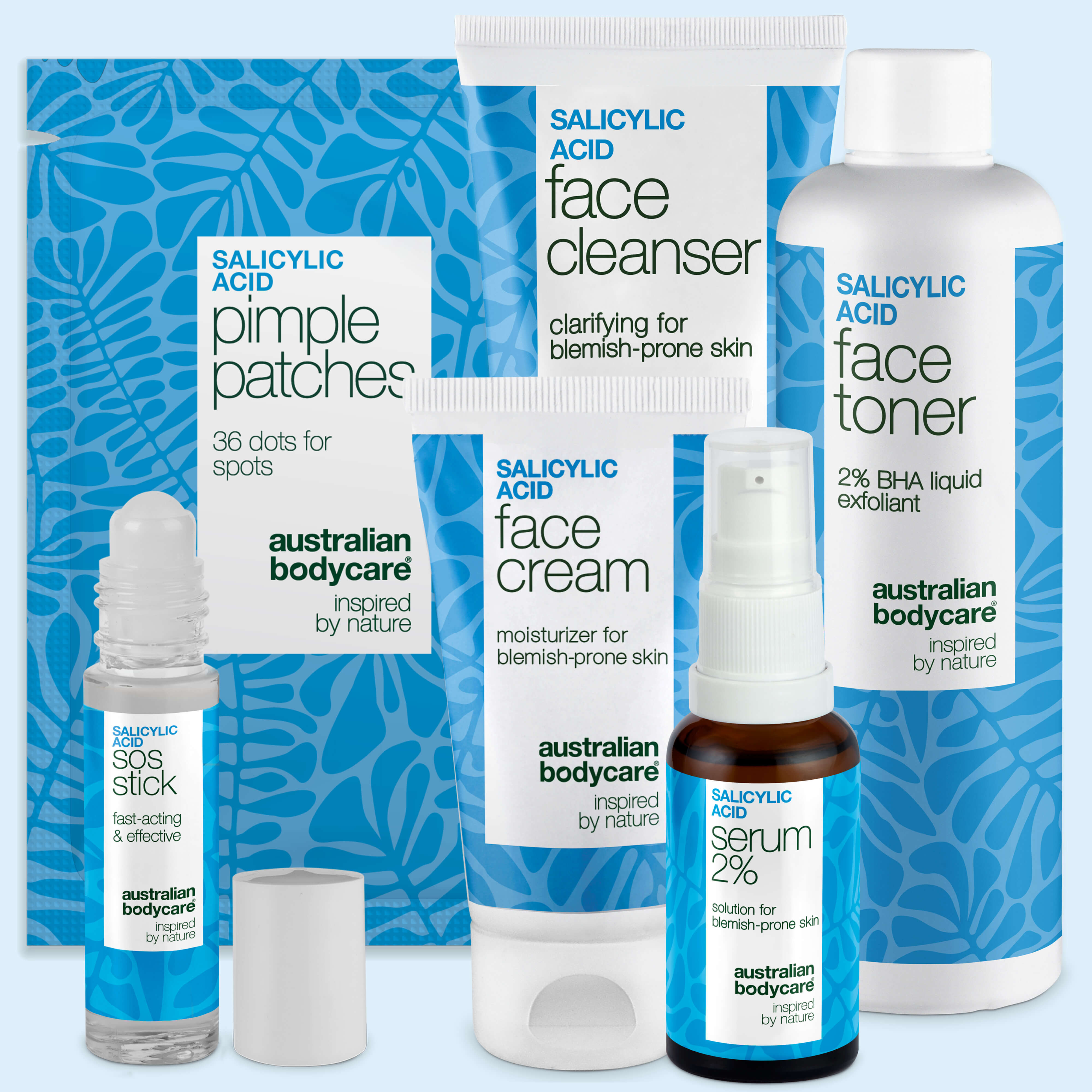 Salisylsyre ansiktssett mot kviser – Face Cleanser, Face Cream og SOS Stick fra Australian Bodycare