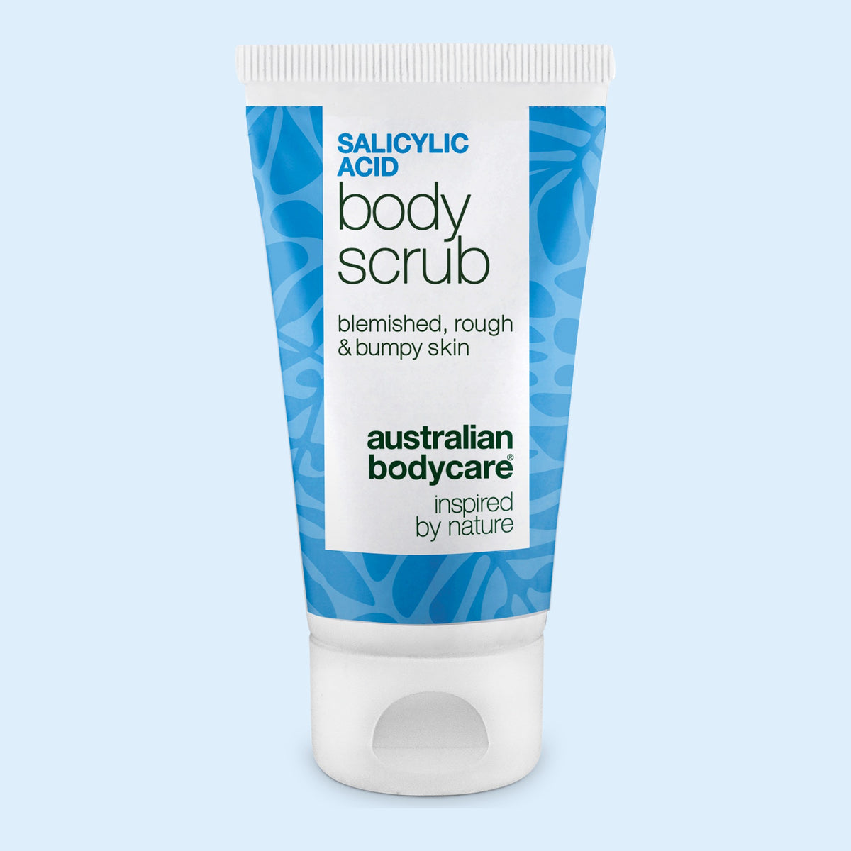 Salicylic Acid Body Scrub 50 ml fra Australian Bodycare, blå og hvit tube med klapplokk