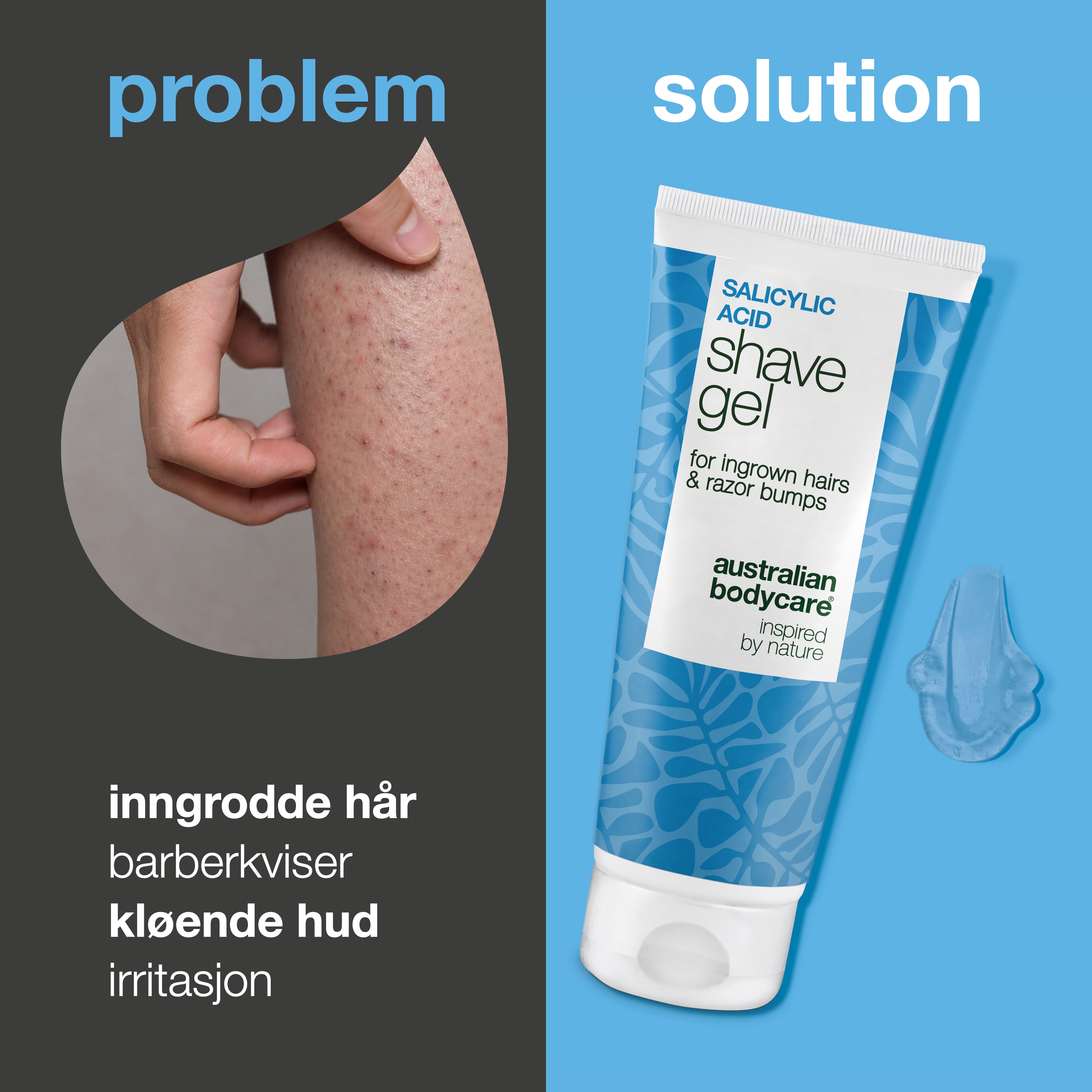 Salisylsyre Barbergel mot inngrodde hår og kviser — Salisylsyre Barbergel mot inngrodde hår og kløe. Beriket med salisylsyre, glyserin og panthenol for en irritasjonsfri barbering.