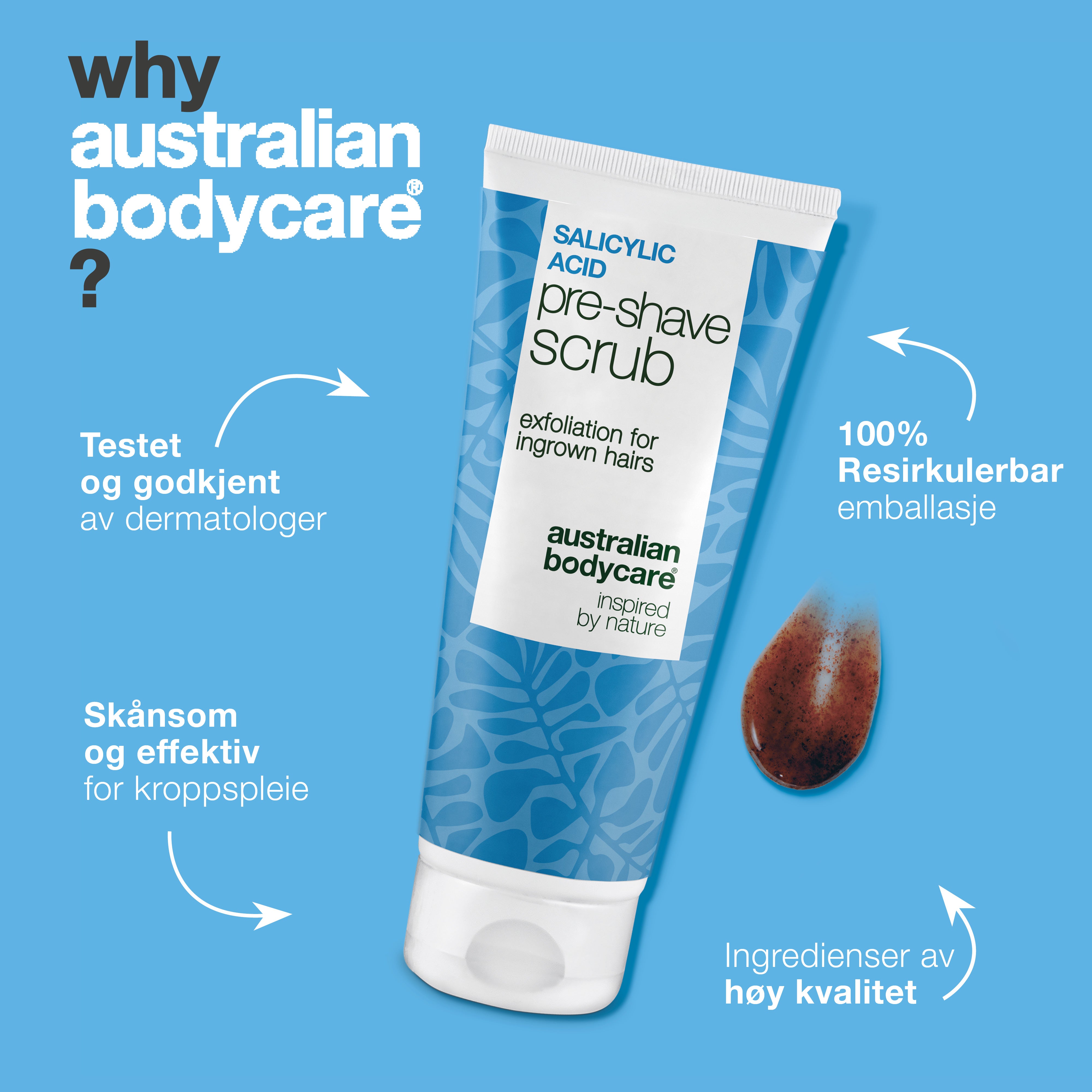 Salisylsyre Pre-shave Scrub mot inngrodde hår og nupper — Salisylsyre Pre-shave Scrub mot inngrodde hår og nupper. Gir en glatt barbering uten kløe. Med aktiv salisylsyre og AHA.