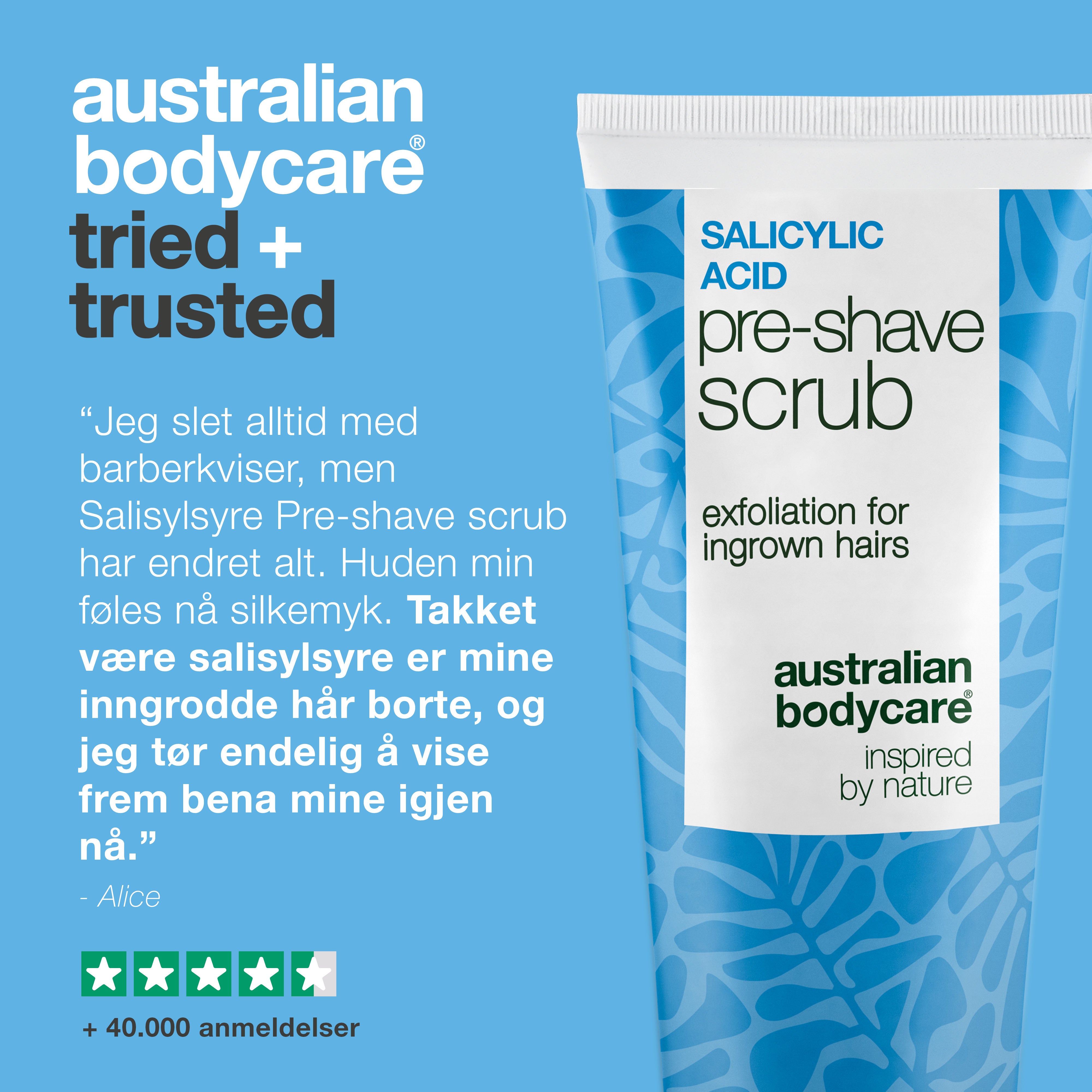 Salisylsyre Pre-shave Scrub mot inngrodde hår og nupper — Salisylsyre Pre-shave Scrub mot inngrodde hår og nupper. Gir en glatt barbering uten kløe. Med aktiv salisylsyre og AHA.