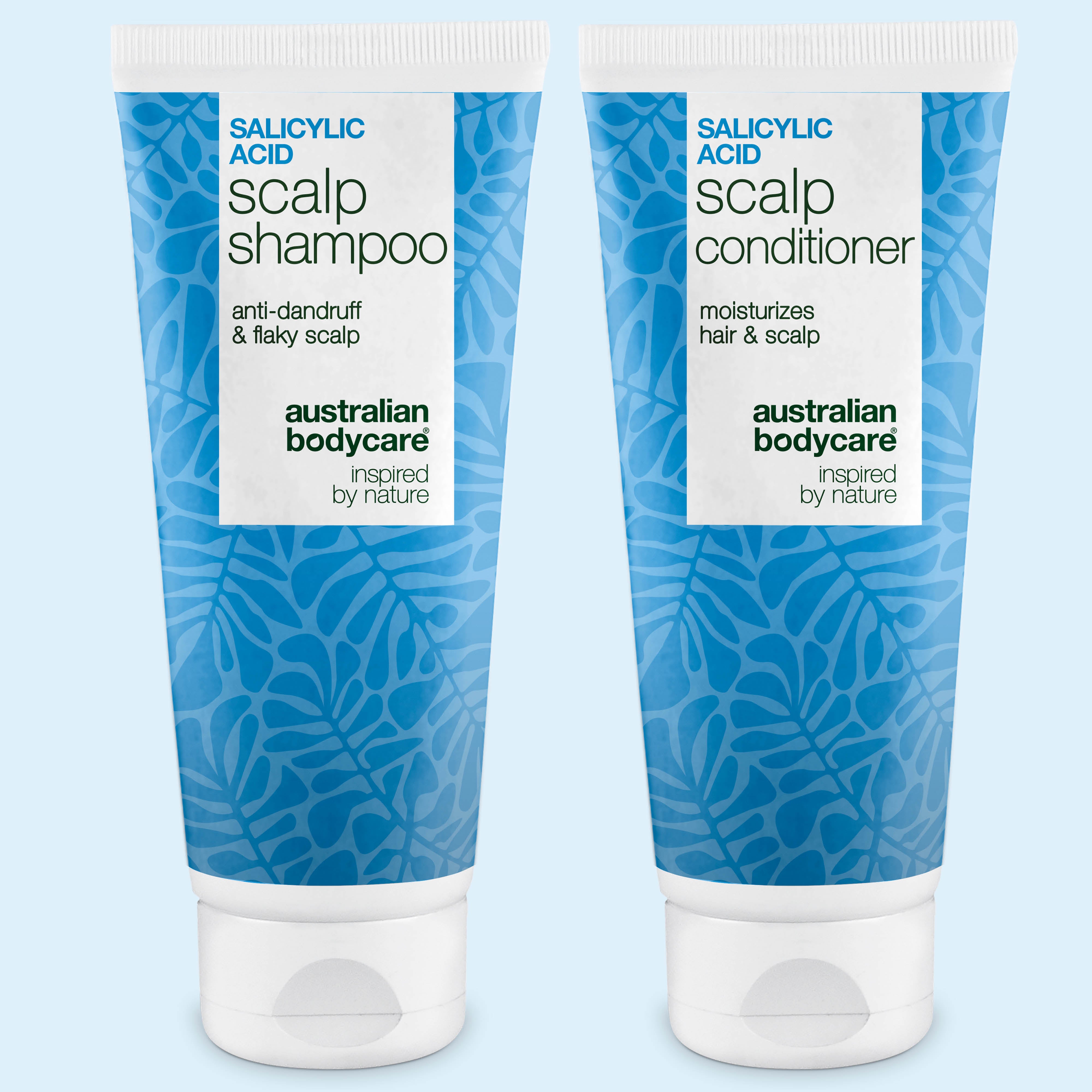 Pakke mot flass og tørr hodebunn med Salisylsyre scalp shampoo og balsam fra Australian Bodycare