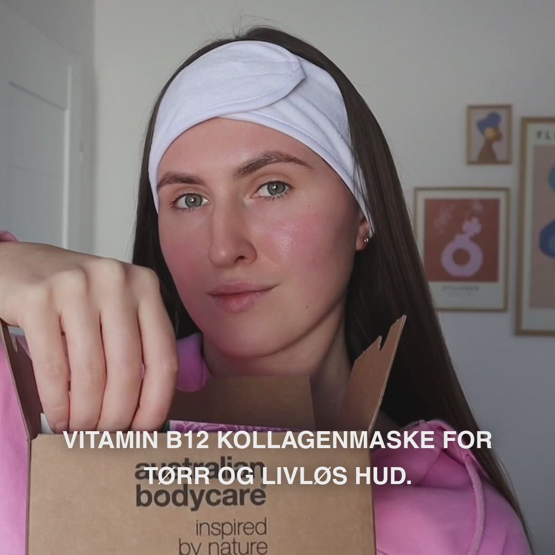 Vitamin B12 Kollagenmaske for tørr og livløs hud — Vitamin B12 Kollagenmaske for tørr og gusten hud. Med B12, niacinamid, peptider, kollagen og hyaluronsyre for glød og fukt.