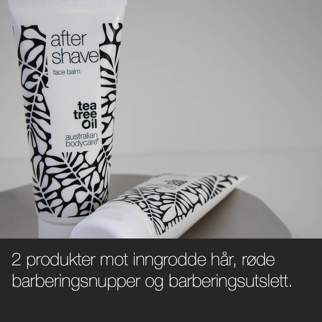 Pakke mot rød nupper etter barbering — 2 produkter mot inngrodde hår, røde barberingsnupper og barberingsutslett