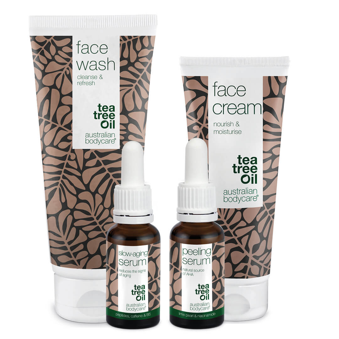 4 Pack anti aging produkter til moden hud (50+) - Anti aging Serum, Peelin Serum, rens og ansiktskrem mot rynker