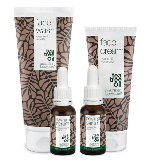 4 Pack anti aging produkter til moden hud (50+) – Anti aging Serum, Peelin Serum, rens og ansiktskrem mot rynker
