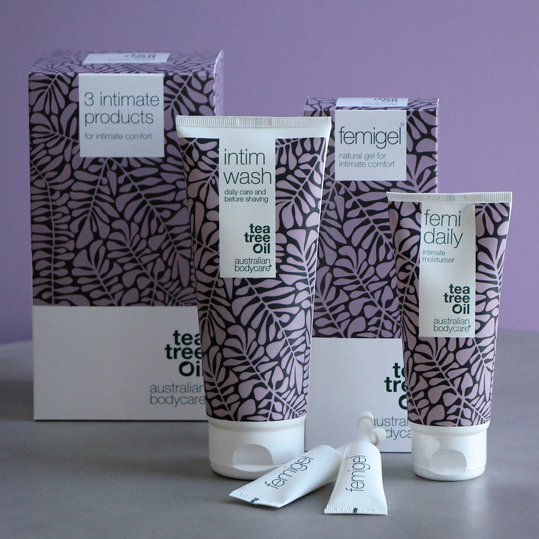 Pakke til Intimpleie - 3 produkter til intimpleie mot tørrhet, lukt, kløe eller annet intimt ubehag