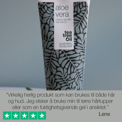 Aloe Vera Gel med Tea Tree Oil - Kløestillende og avkjølende gelé mot irritert hud, solbrent hud og smårifter
