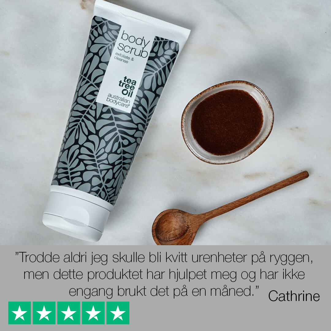 Body Scrub Tea Tree Oil — Dyprensende kroppskrubb & intim peeling med 100 % naturlig tetreolje